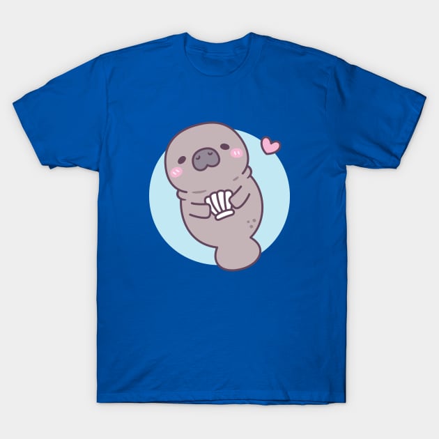 Cute Manatee Holding Seashell T-Shirt by rustydoodle